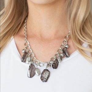 Silver and gray charm necklace set